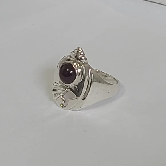 Vintage Boho Unique Weird Chunky Red Purple Cabochon Stone Sterling Silver Ring - Picture 10 of 15
